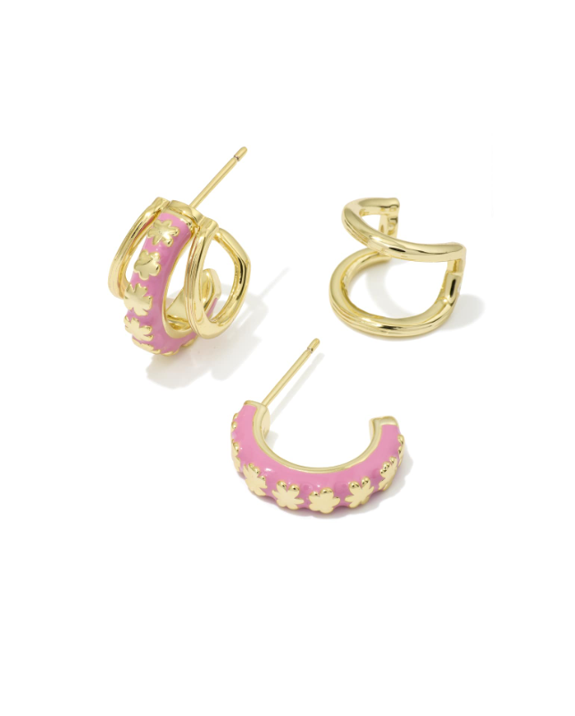 Gold Plated Jane Huggie Earring in Dark Pink Enamel by Kendra Scott