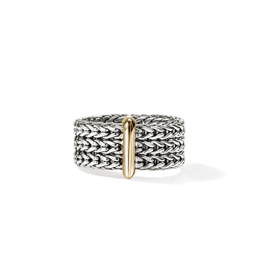 Sterling Silver & 14K Yellow Gold 9mm Icon Link Bar Ring by John Hardy Main image