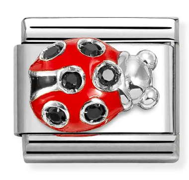 Stainless Steel & Sterling Silver Ladybug Charm with Enamel & CZ