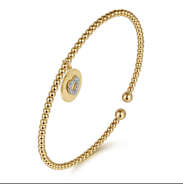 14K Yellow Gold Bujukan Beaded Diamond Heart Cuff Bangle Bracelet by Gabriel