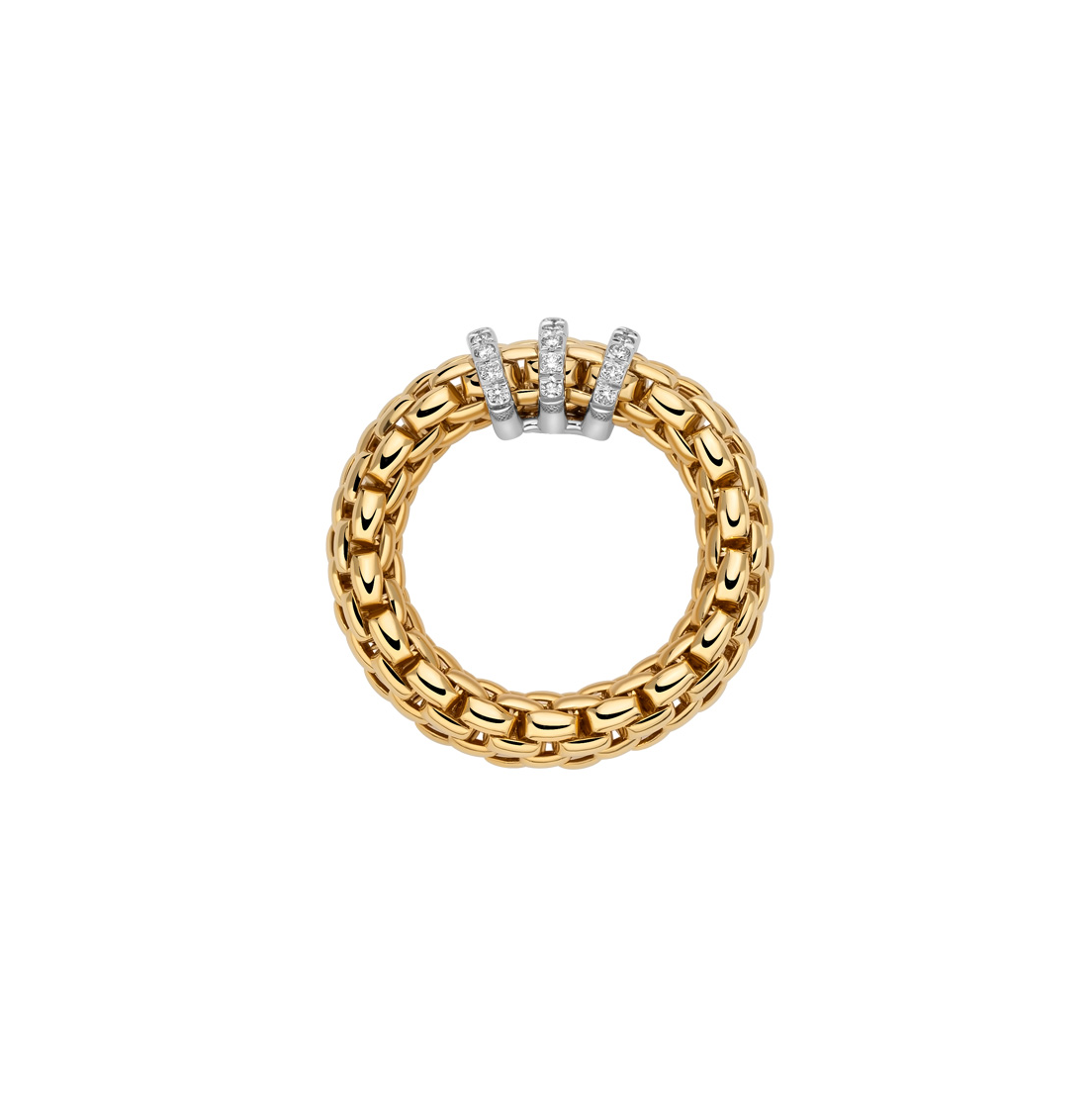 18K Yellow Gold Vendome Triple Diamond Bar Flex'It Ring by FOPE