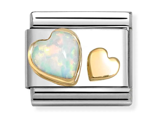 Stainless Steel & 18K Yellow Gold Synthetic Opal Double Heart Charm