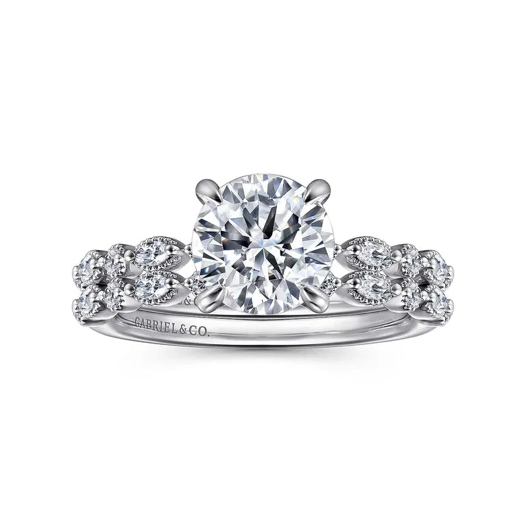 14K WG "Lanna" Round & Marquise Shared Prong Diamond Semi-Mount by Gabriel NY