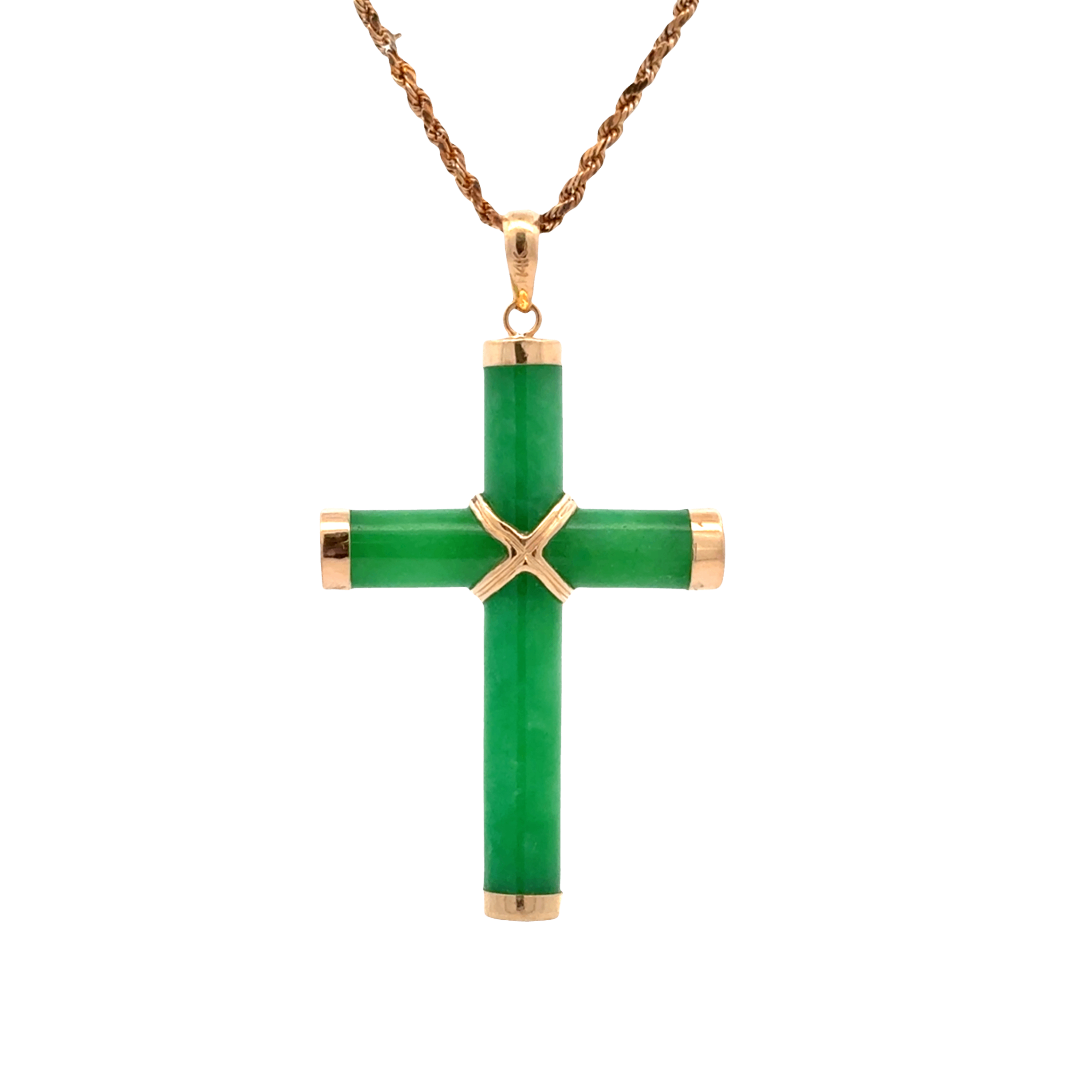 14K YG Dyed Jade Cross Pendant Necklace, (Dyed & Wax) *Estate Item Sold as is, Final Sale*