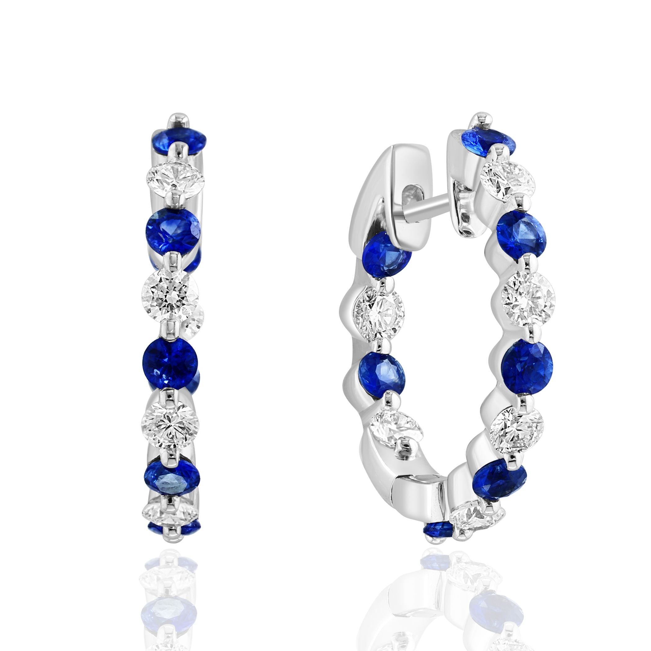 14K WG Diamond & Blue Sapphire Alt. Hoops by David Kord Main image