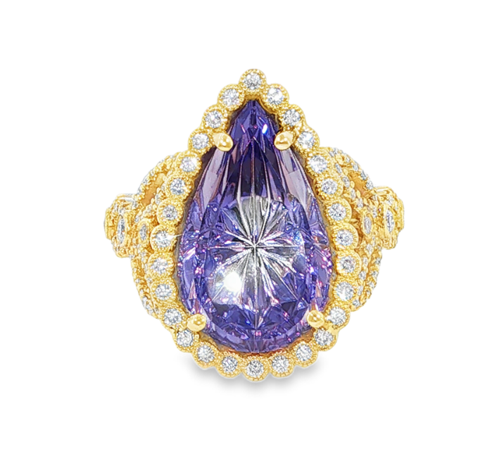 18K Yellow Gold Tanzanite & Diamond Halo on Annalise Band by Erica Courtney Main image