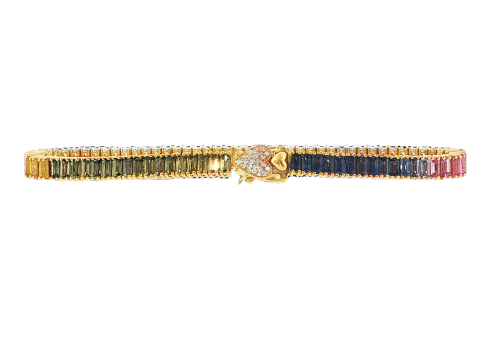 18K Yellow Gold Multicolor Sapphire Tennis Bracelet by Erica Courtney