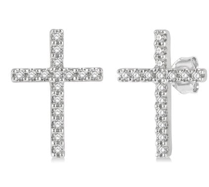 10K Wg 1/10cttw Diamond Petite Cross Stud Earrings