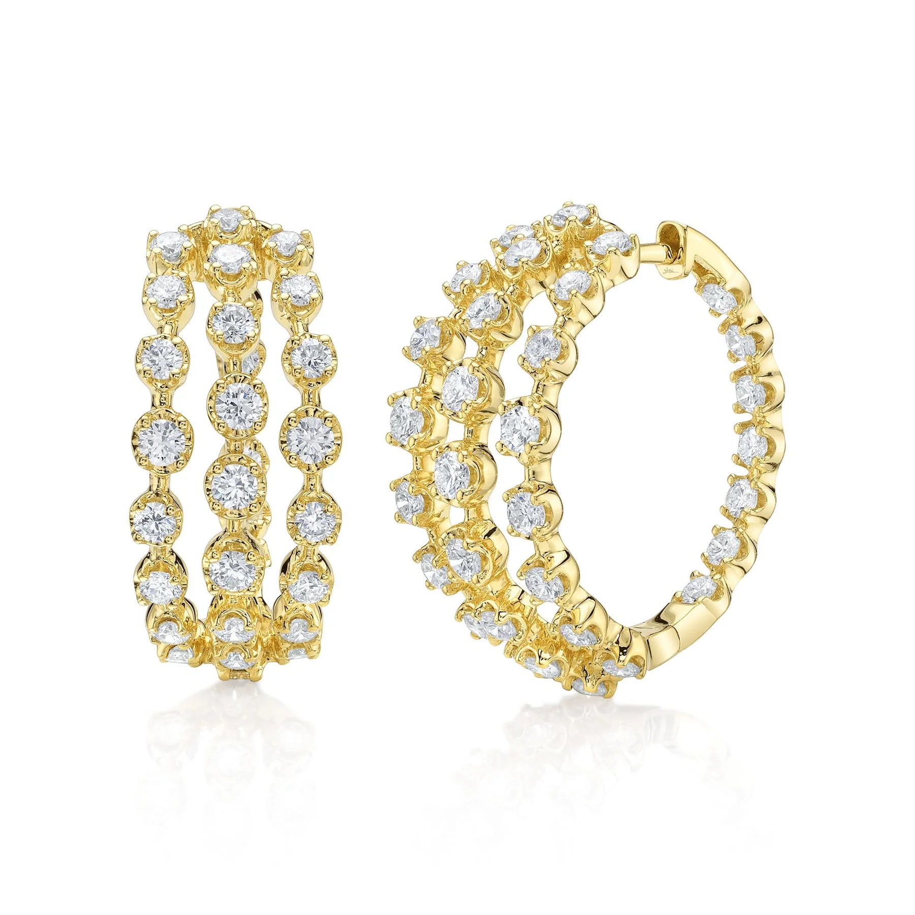 14K YG Three Row 1/2cttw Diamond Crown Set Hoops Main image