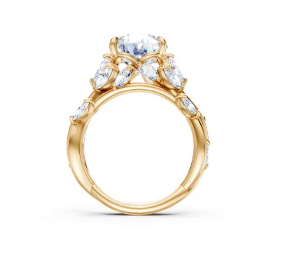14K Yellow Gold Oval Shape Marquise Diamond Vine Semi-Mount