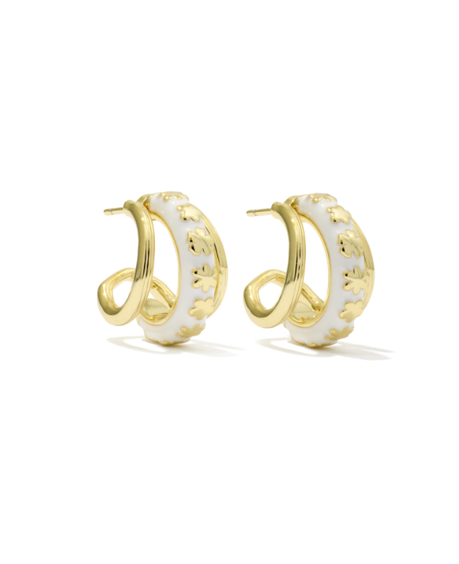 Gold Plated Jane Huggie Earring in White Enamel by Kendra Scott
