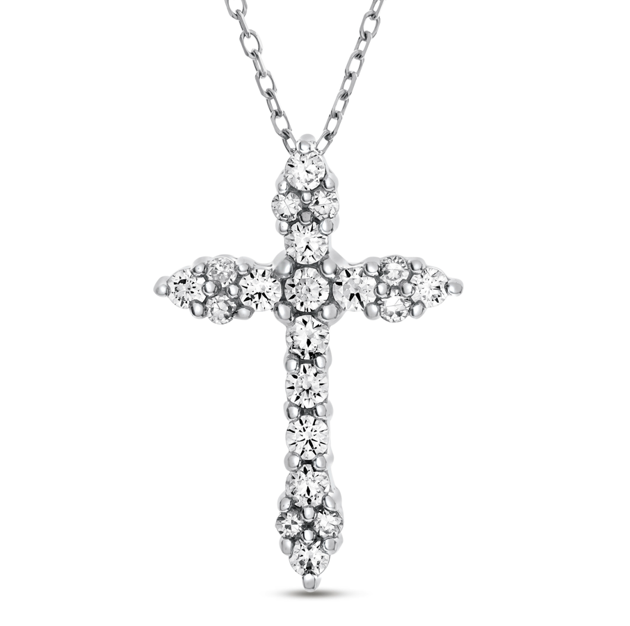 14K White Gold 1/2cttw Diamond Cluster Cross Pendant Necklace Main image