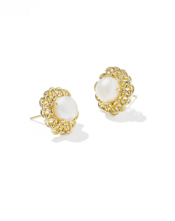 Gold Plated Gabriella Pearl Stud Earrings by Kendra Scott