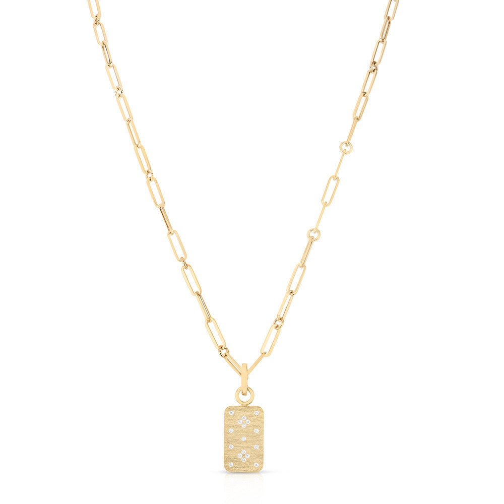 18K YG Venetian Princess Diamond Dog Tag on Paperclip Chain by Roberto Coin