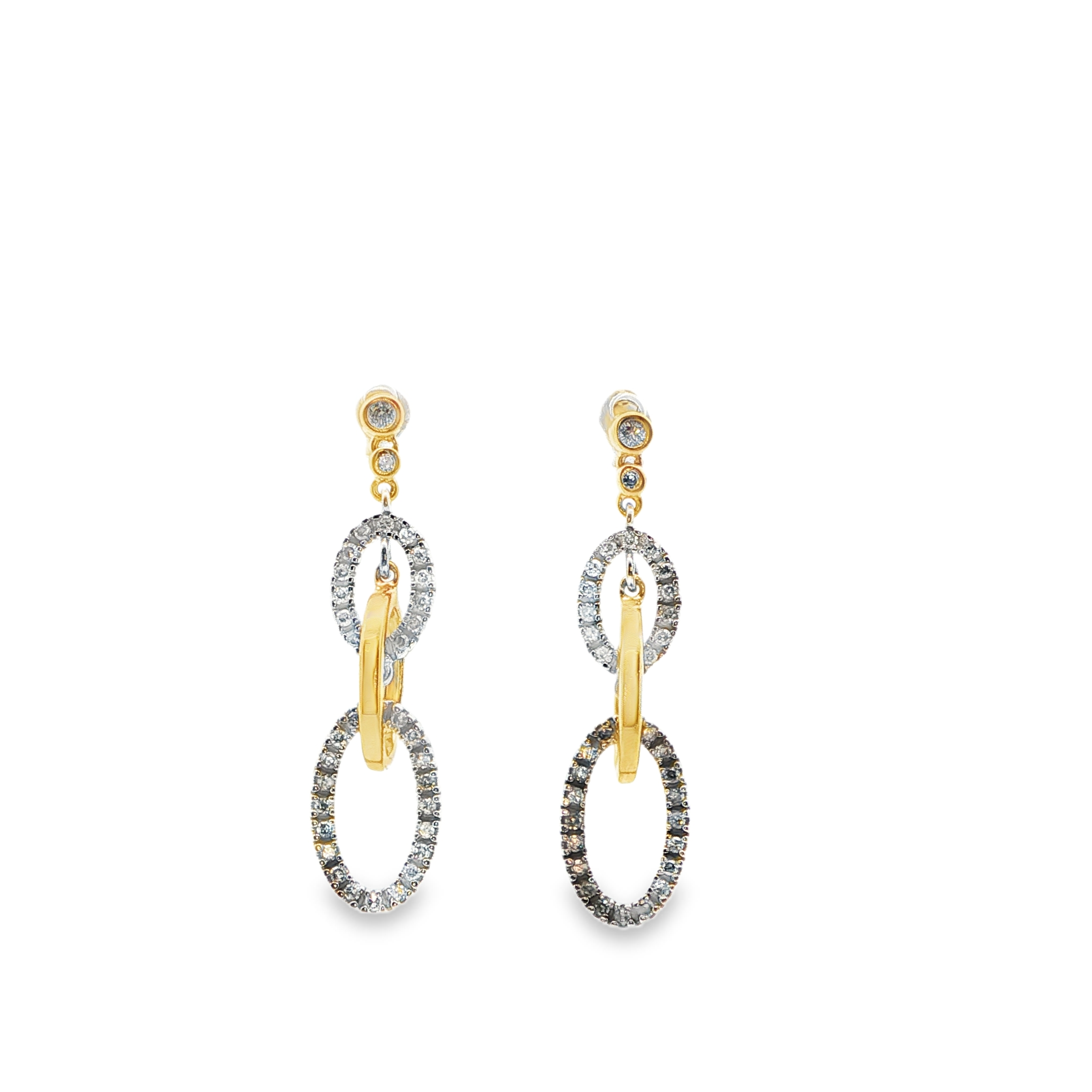 10K Two-Tone Diamond & Polished Link Dangle Earrings *Estate Item Sold as is, Final Sale* Main image