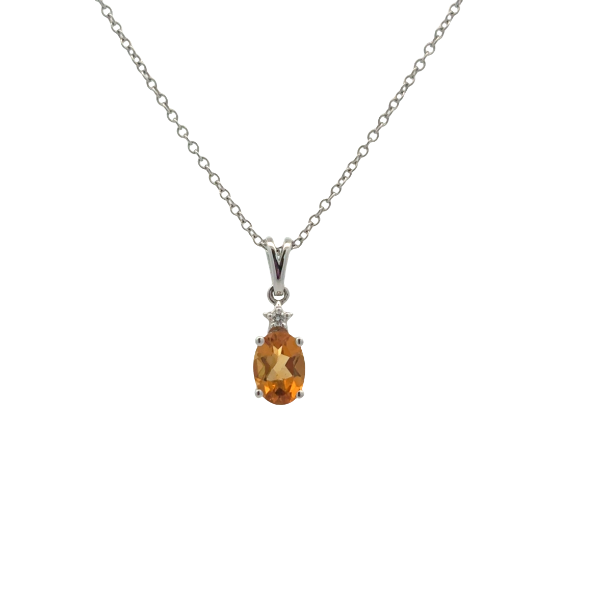 14K WG Oval 7x5 Citrine & Diamond Pendant Necklace