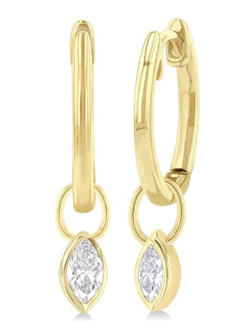 14K YG .30cttw Marquise Dia Bezel Huggie Earrings