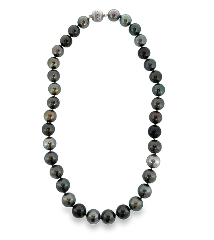 12-13mm Multi Color Tahitian Pearl Strand with 14K WG Diamond Clasp
