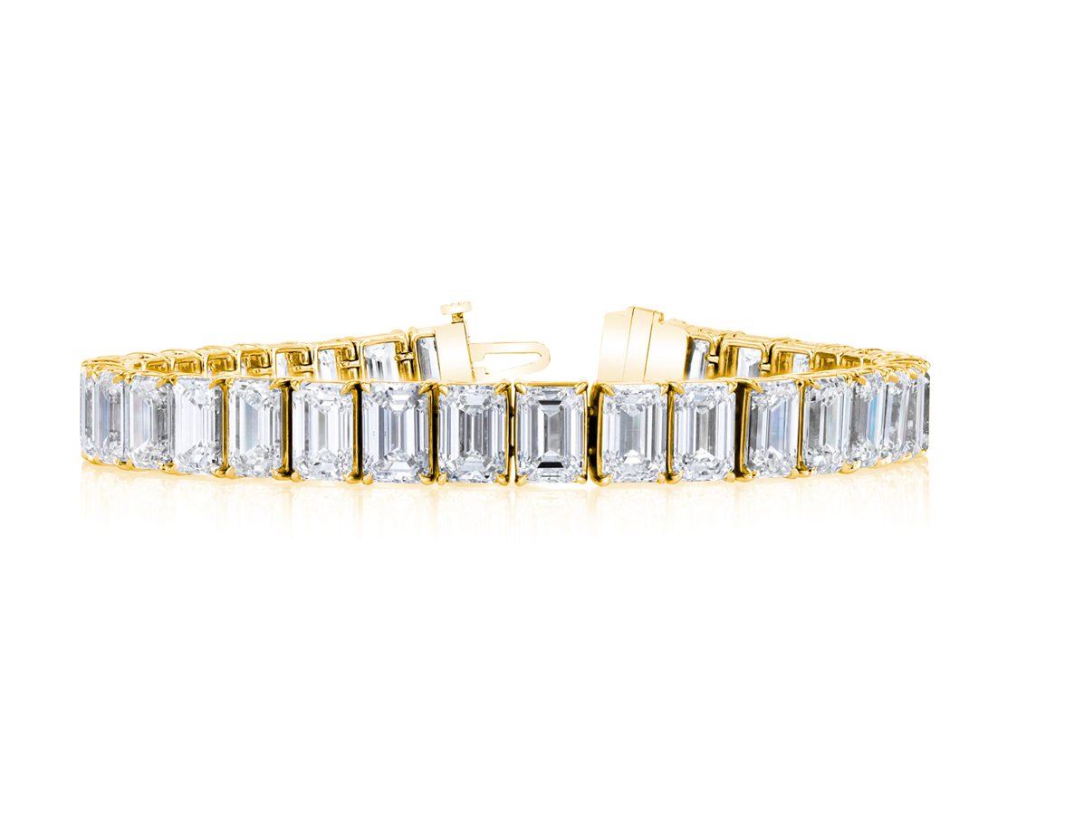 18K Yellow Gold Diamond Emerald Prong Set Petite Tennis Bracelet by Joshua J