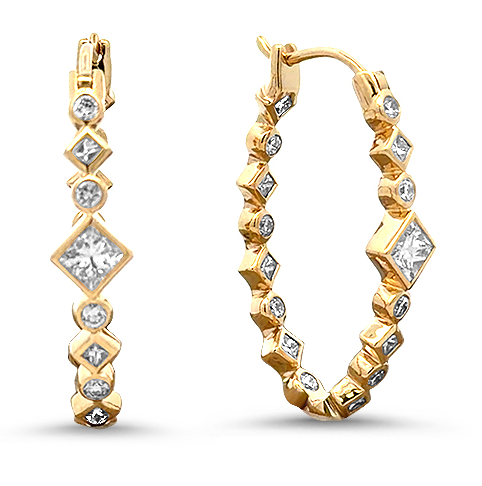 18K Yellow Gold Mix Diamond Shape Mary Marquise Hoops by Erica Courtney Main image