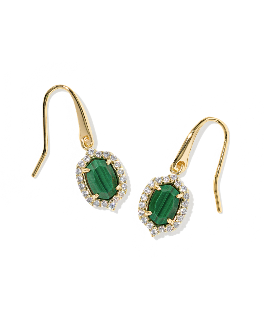 Gold Plated Daphne Crystal Frame Drop Earring in Green Malachite by Kendra Scott