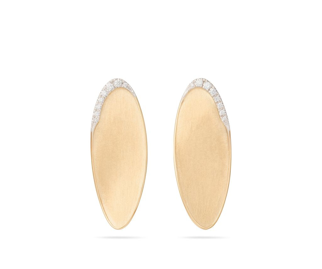 18K YG Lunaria Twist Medium Diamond Pavé Statement Stud Earrings by Marco Bicego