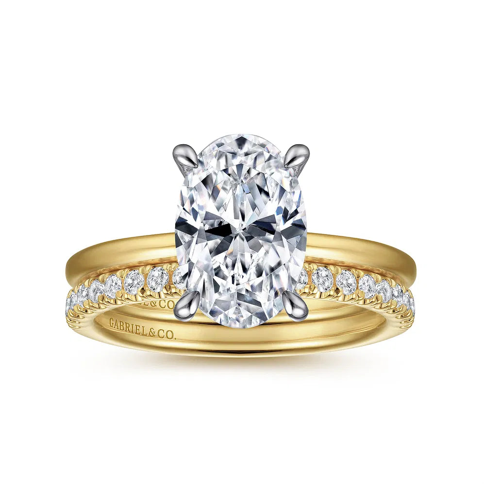 14K Two-Tone "Cari" Oval Diamond Hidden Halo Semi-Mount by Gabriel NY