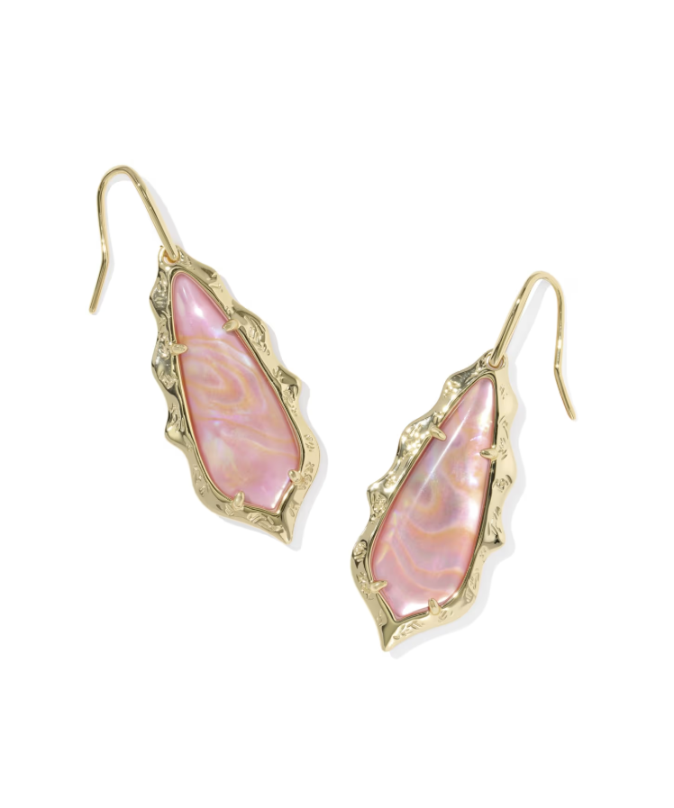 Gold Plated Adriana Scallop Frame Drop Earrings in Light Pink Iridescent Abalone by Kendra Scott