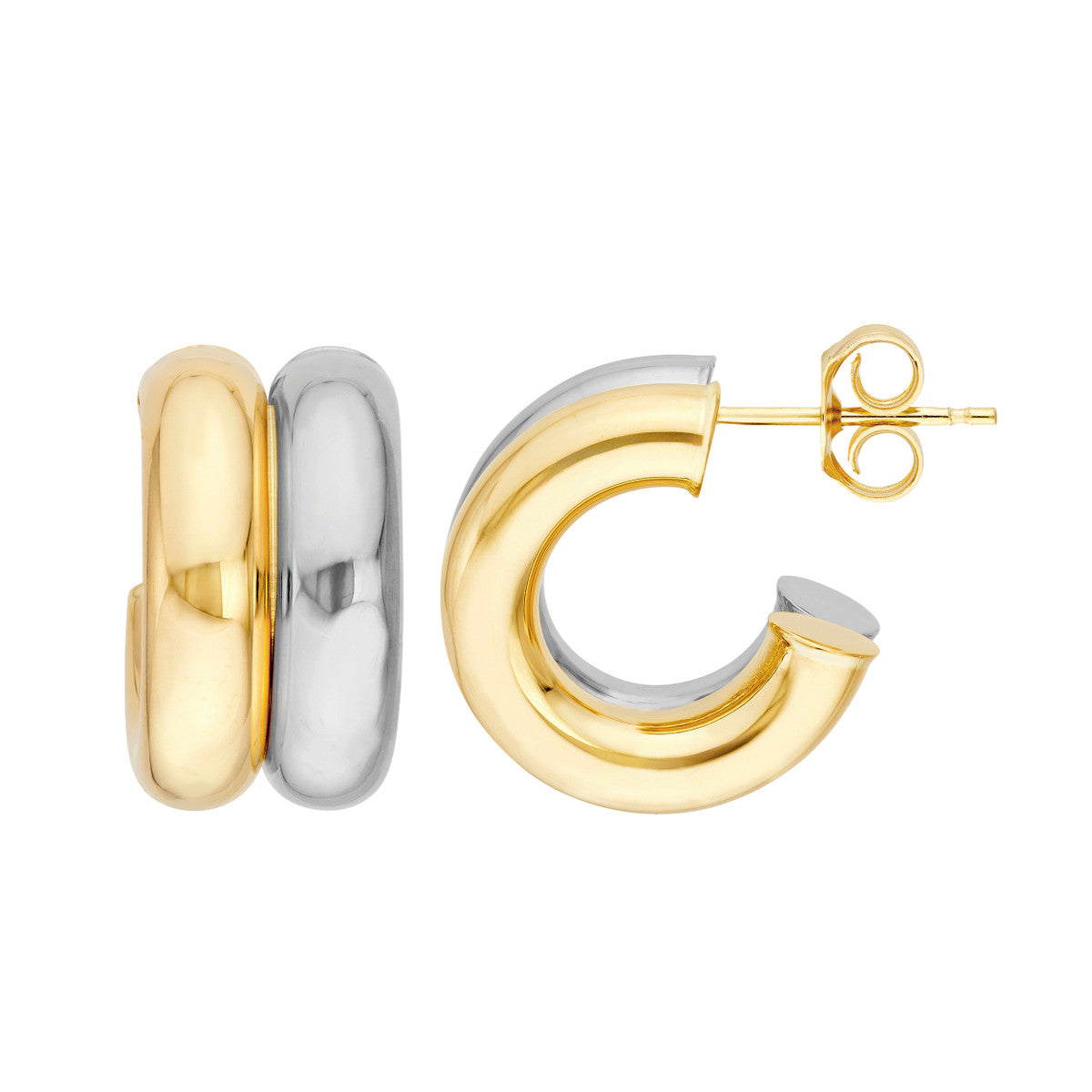 14K Two-Tone Small 15mm Double Hoop Earrings