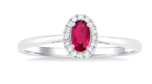 10K WG 5x3 Oval Ruby & .07cttw Dia Halo Ring