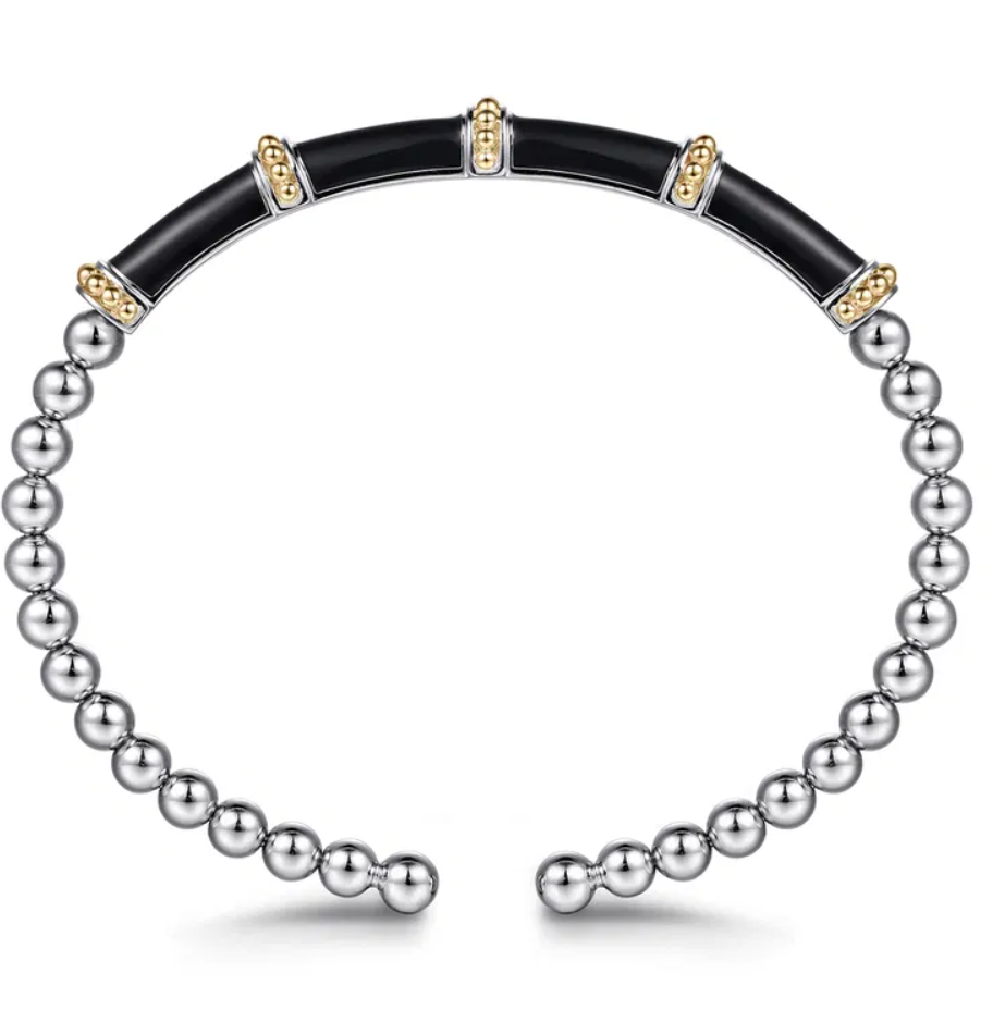 Sterling Silver/14K Bujukan Black Enamel Bar Bangle by Gabriel NY