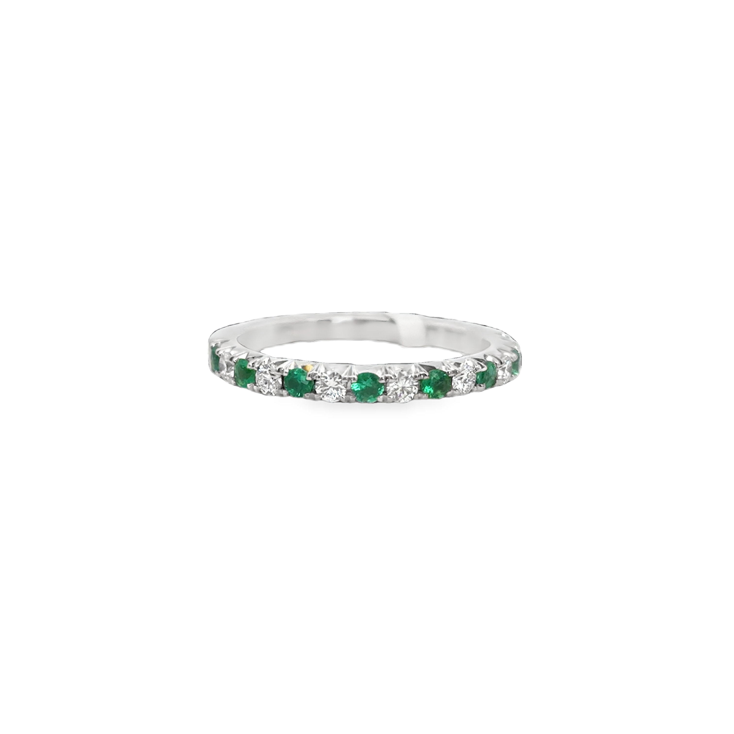 14K WG Alternating Diamond & Emerald Wedding Band Main image