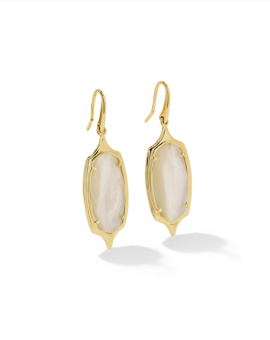Gold Plated Dani Stepped Frame Drop Earrings in Ivory Mother of Pearl by Kendra Scott