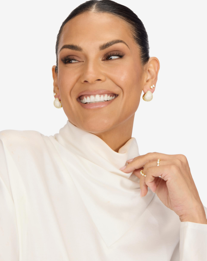 18K Gold Plated Norah Pave Earrings in White CZ by Melinda Maria