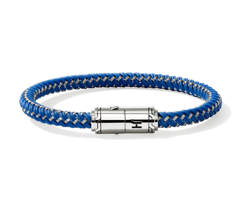 Stainless Steel & Blue Woven Cord Men's Essentials Bracelet with Silver Clasp by John Hardy
