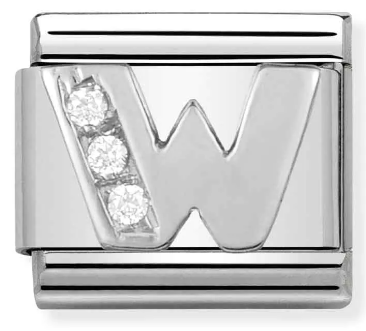 Stainless Steel & Sterling Silver Letter W Initial Charm with CZ