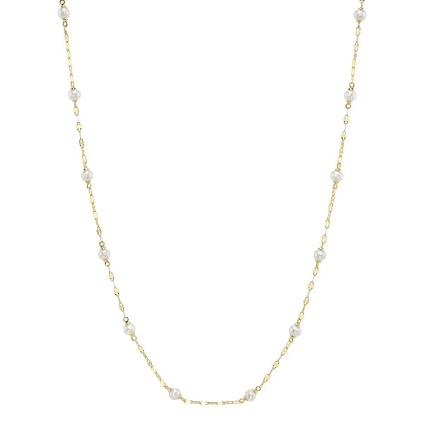 14K Yellow Gold Cultured Pearl & Sparkle Chain Necklace