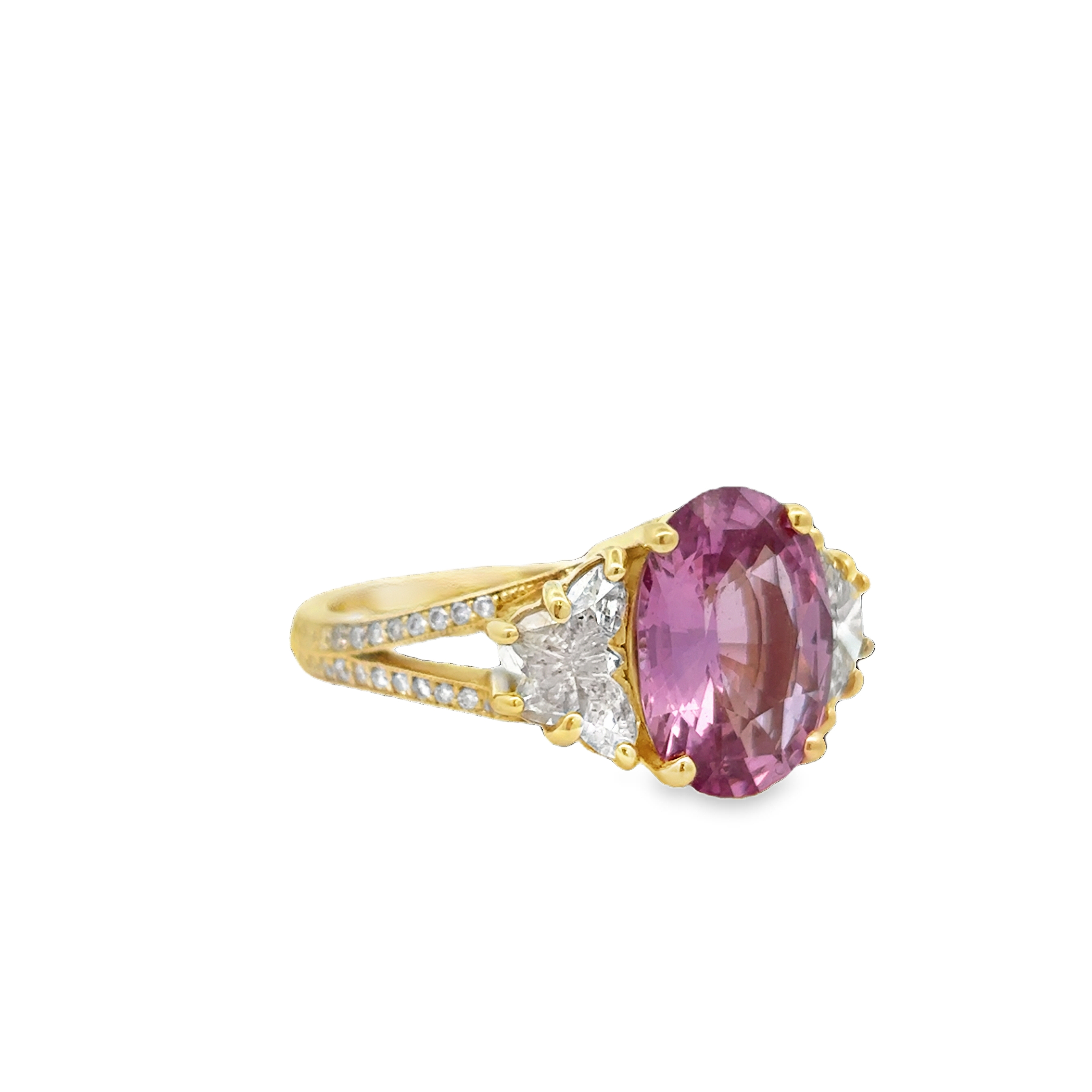18K Yellow Gold Pink Sapphire & Diamond Butterfly 3-Stone Ring by Erica Courtney Secondary image
