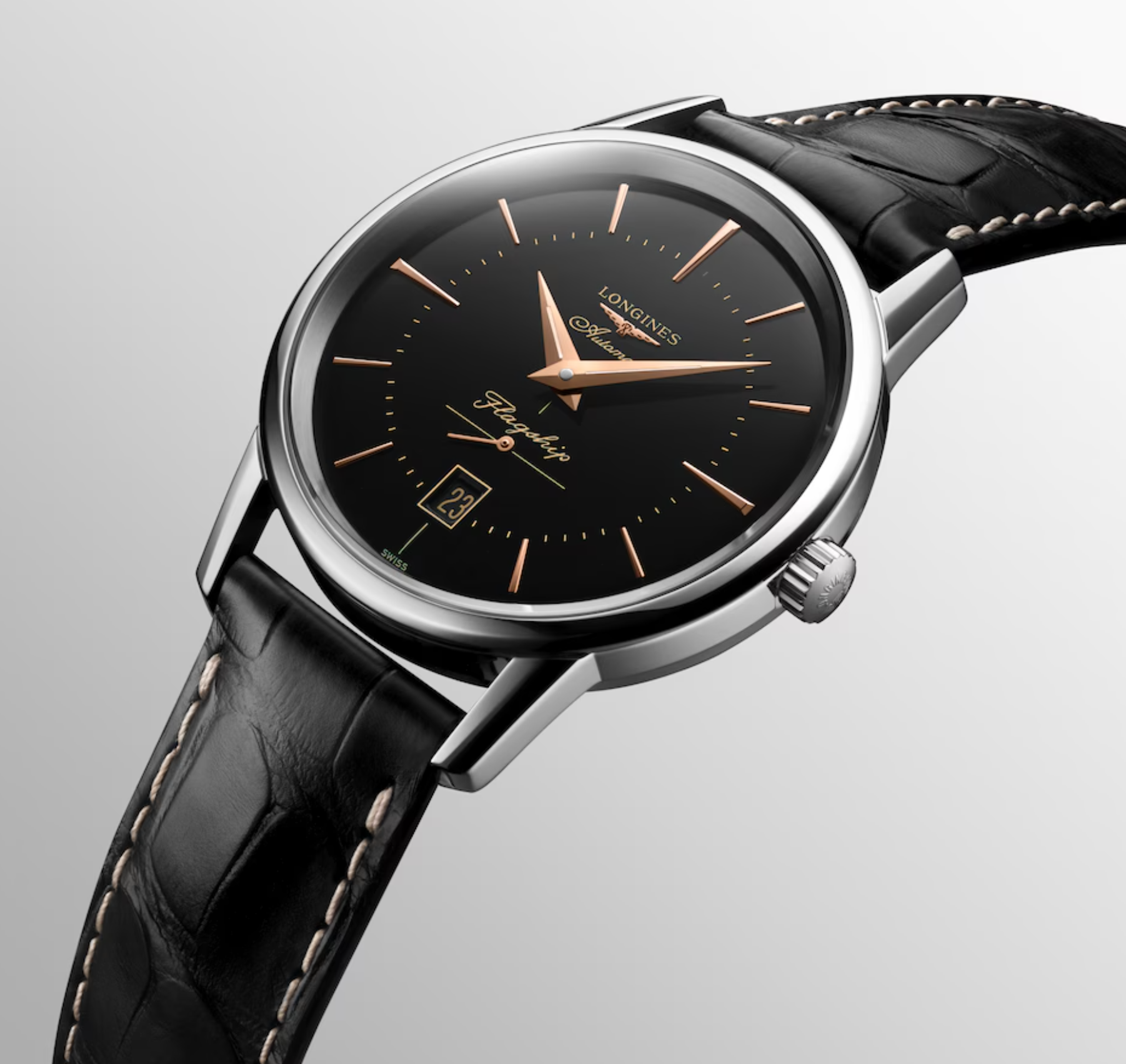 Longines Flagship Heritage 38.5mm Watch in Black with a Leather Band