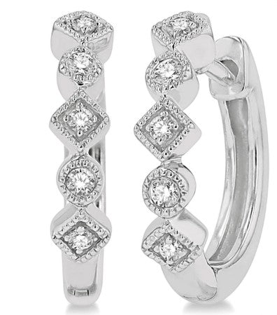 10K WG 1/10cttw Diamond Geometric Milgrain Huggies Main image