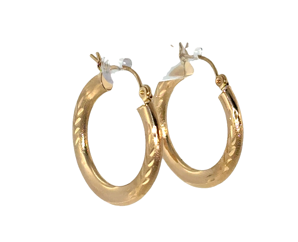14K Yellow Gold Medium Engraved Hoops
