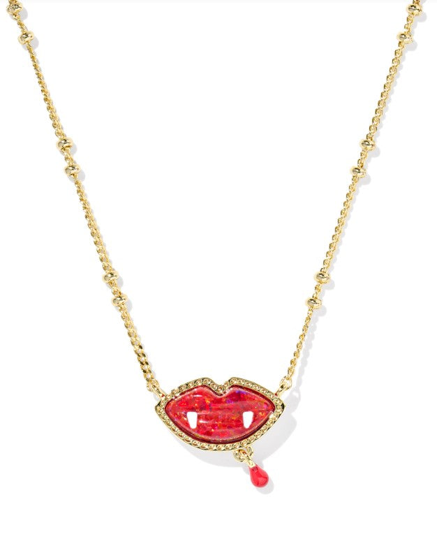 Gold Plated Vampire Short Pendant Necklace in Red Kyocera Opal by Kendra Scott