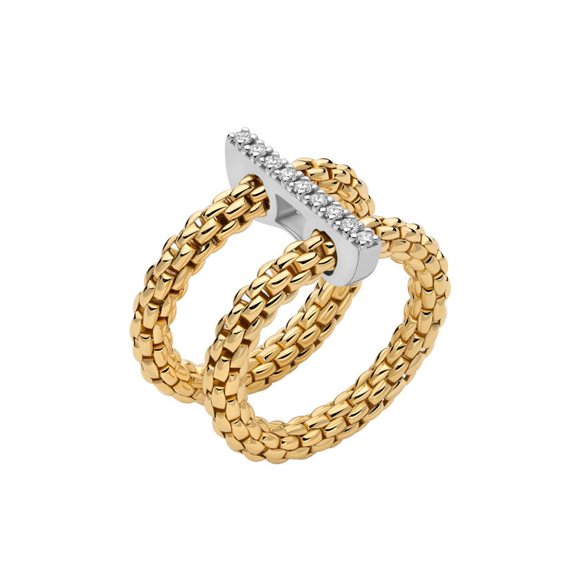 18K Yellow-White Gold Bicolor Prima Diamond Stacked Flex'It Ring by FOPE Main image