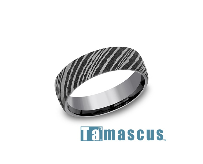 *6.5mm Tamascus, Wood Grain Design Gents Band by Benchmark Main image