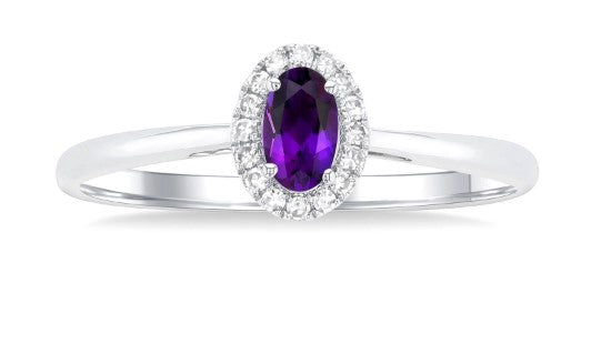 10K WG 5x3 Oval Amethyst & .07cttw Dia Halo Ring Main image