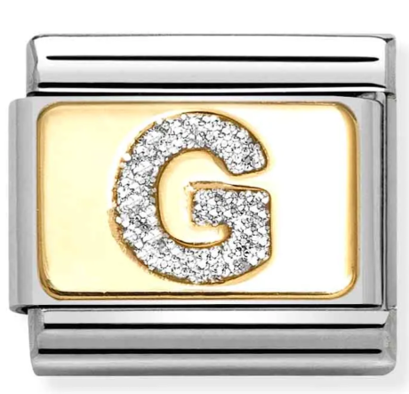 Stainless Steel & 18K Yellow Gold Glitter Letter G Initial Charm