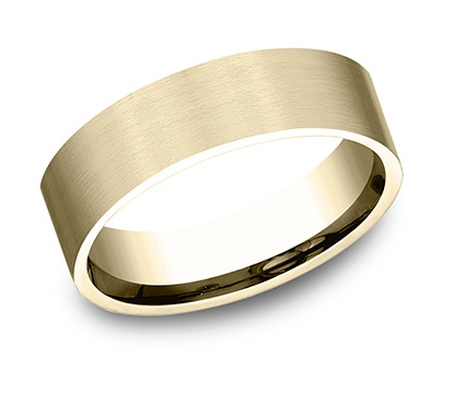 14K Yellow Gold "The Sentinel" Flat Satin Light Comfort Fit Band by Benchmark