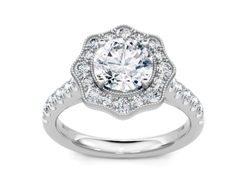 14K WG Floral Round Halo Semi 34 Dia=1/2cttw Main image