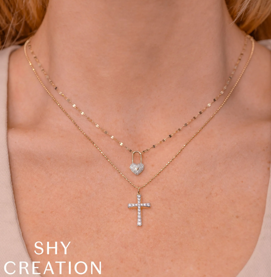 14K Two-Tone Diamond Pave Heart Lock Pendant Necklace by Shy Creation Secondary image