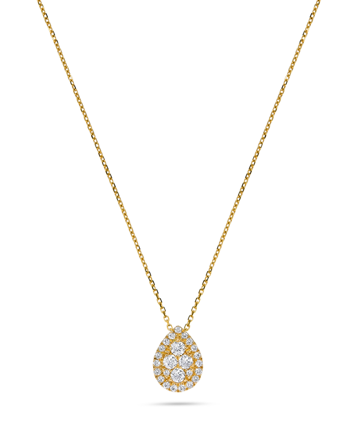 14K Yellow Gold Pear Shape Cluster Pendant Necklace with Halo Main image